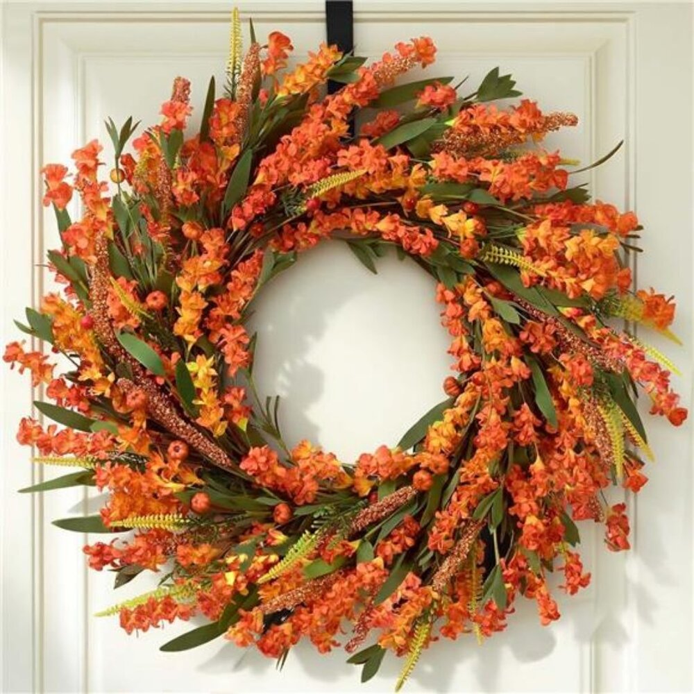 Waipfaru Fall Wreaths for Front Door Outside, 22 Inch Autumn Wreath with Orange